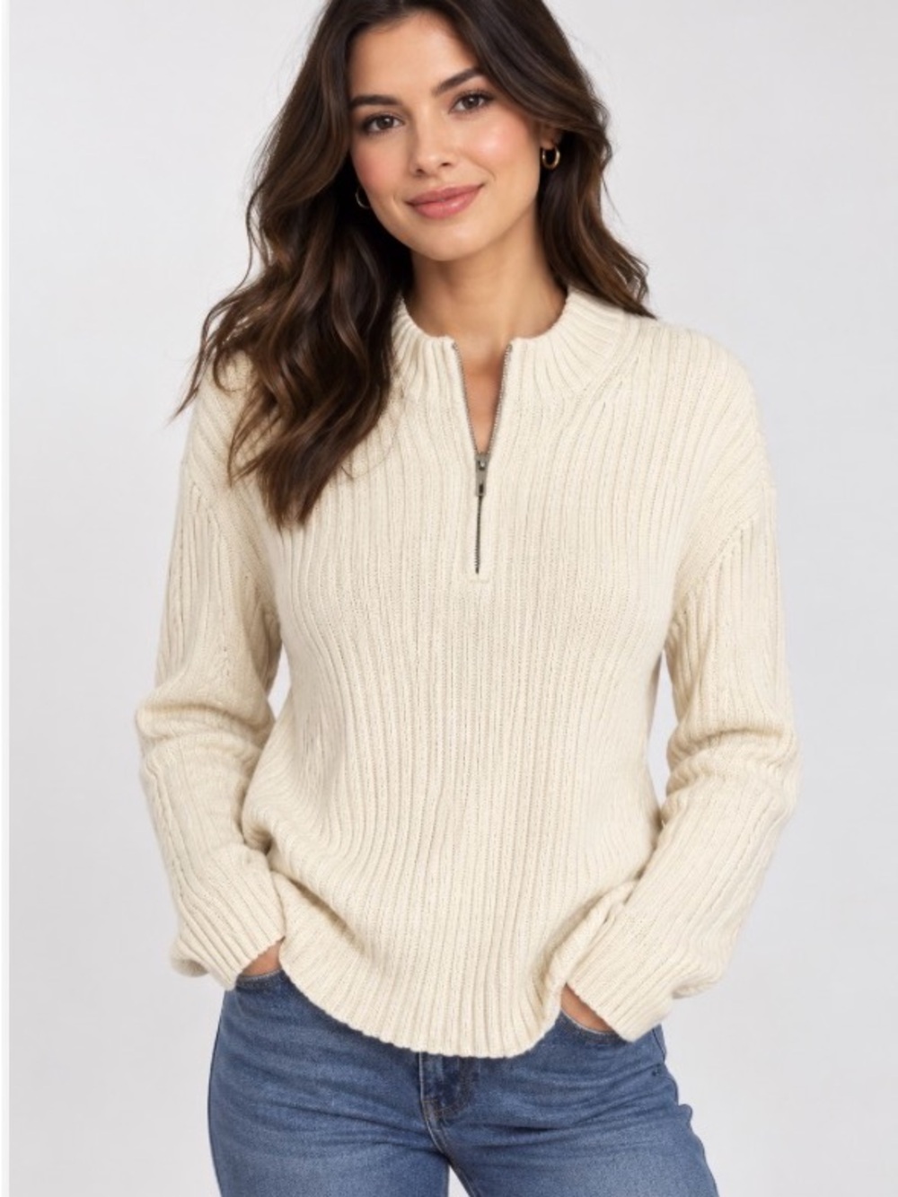 Ralph Lauren Cream Half Zip Ribbed Sweater - Women 3X